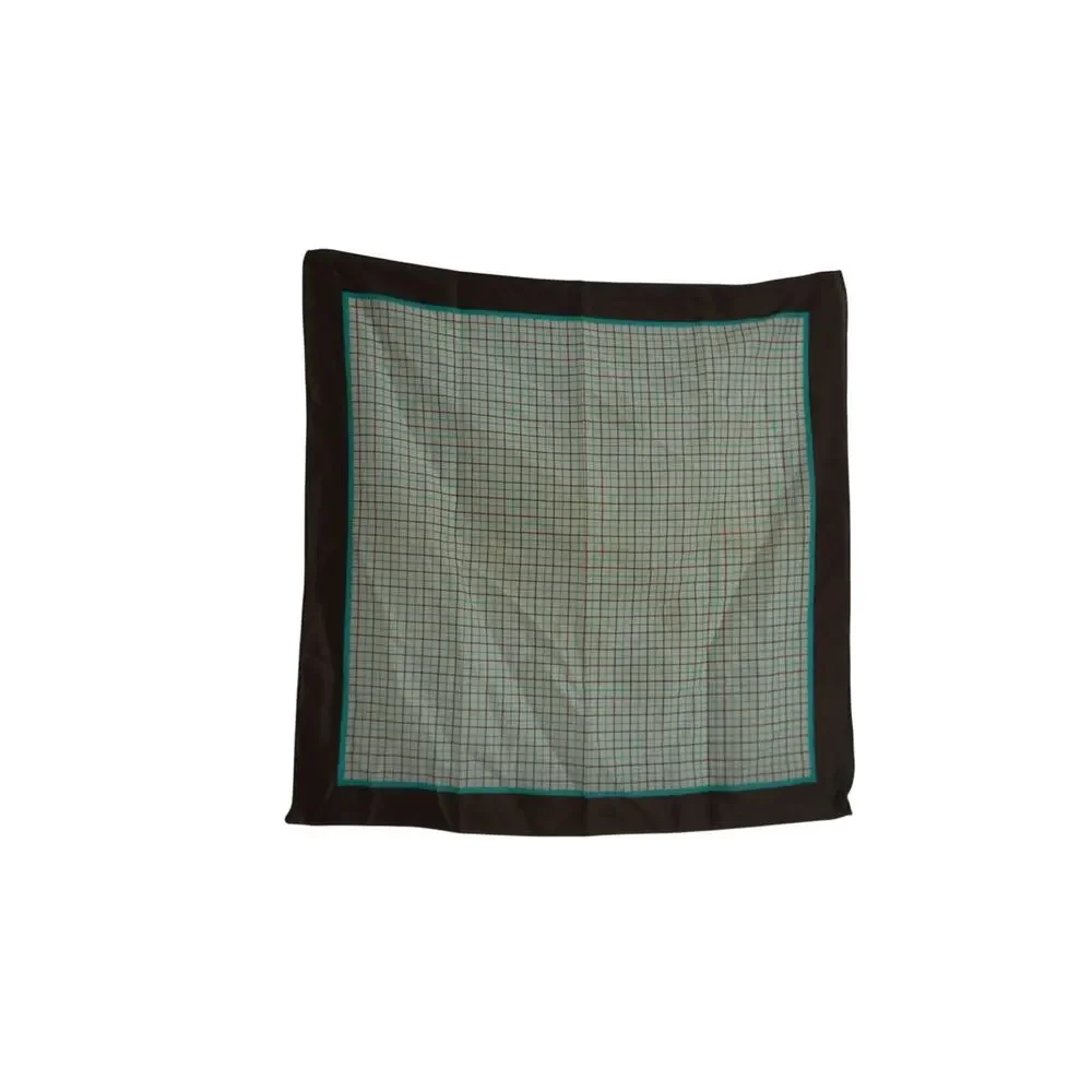 Vintage Glentex Square Scarf Brown Turquoise Grid Check Polyester Japan 27x27